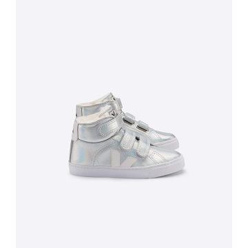 Kids' Veja ESPLAR MID FURED LEATHER High Tops Silver/White | ZA 693CTV